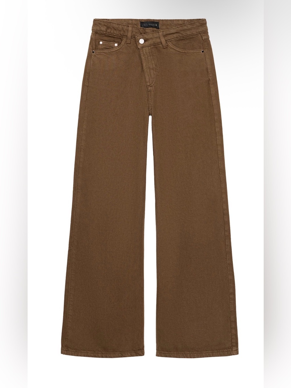 Zara Asymmetrical Waist Brown Wide-Leg Jeans
